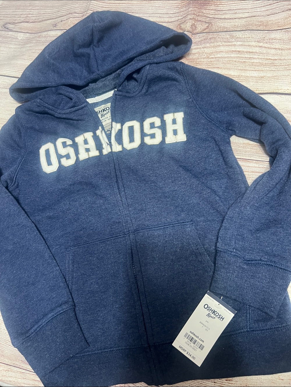 OshKosh B'gosh Navy Hooded Zip-Up Jacket with White Logo